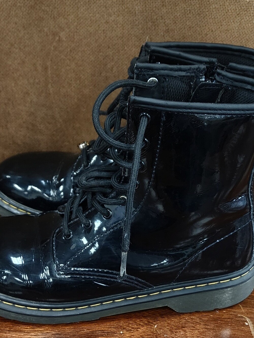 Dr Martens Black Patent Lace-Up Combat Boots